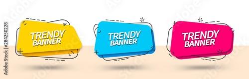 Bright set of abstract banners square shape in Memphis style. Vector bright template banners. Template ready for use in web or print design.