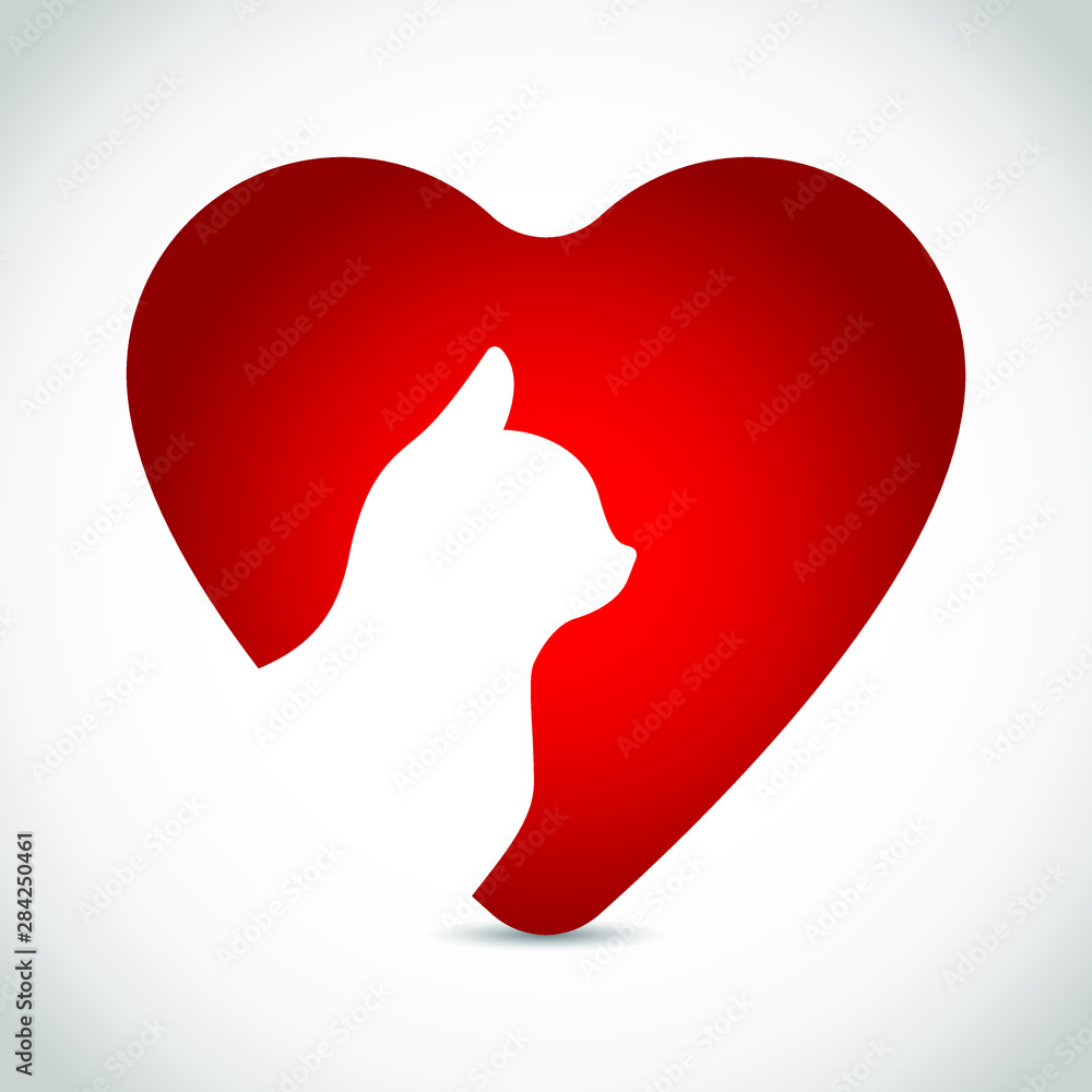Obraz premium Silhouette cats on red heart of.