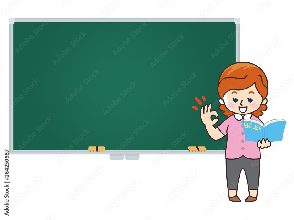 英語教師の外国人女性と黒板 Stock Vector Adobe Stock