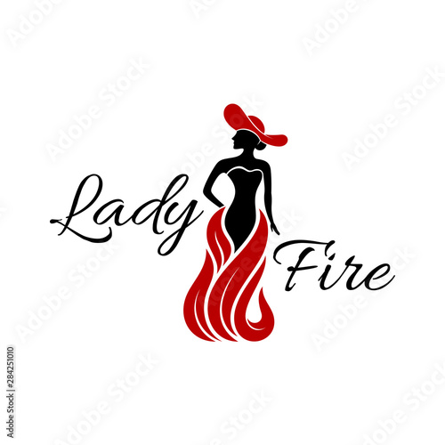 woman/lady fire logo.flat style.beauty and fashion icon.female elegance vector illustration.modern design