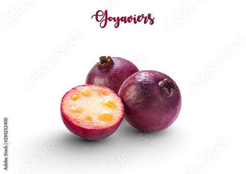 Little purple berries called ‘’Goyaviers’’, also chinese guavas (from Brazil) isolated on white background  photo