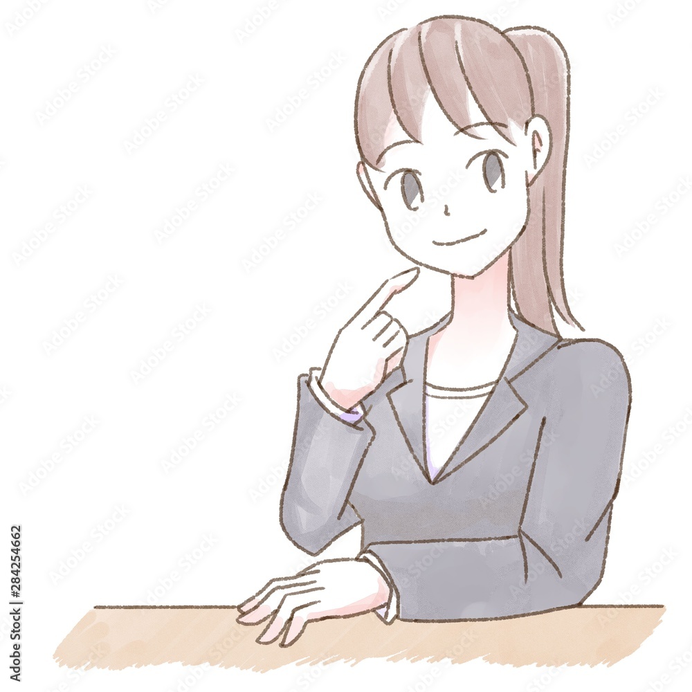水彩 人物 デスクワーク 女性