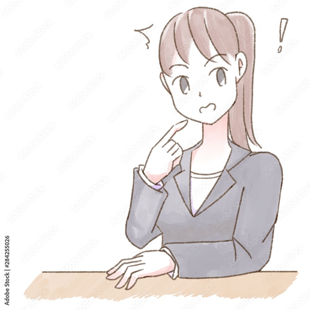 水彩 人物 デスクワーク 女性