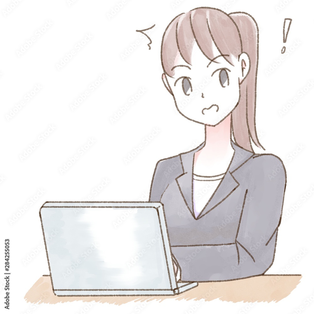水彩 人物 デスクワーク 女性