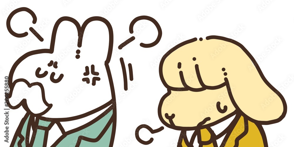 社長うさぎを怒らせてしまい意気消沈な部下うさぎ 社長うさぎを怒らせてしまい意気消沈な部下うさぎ