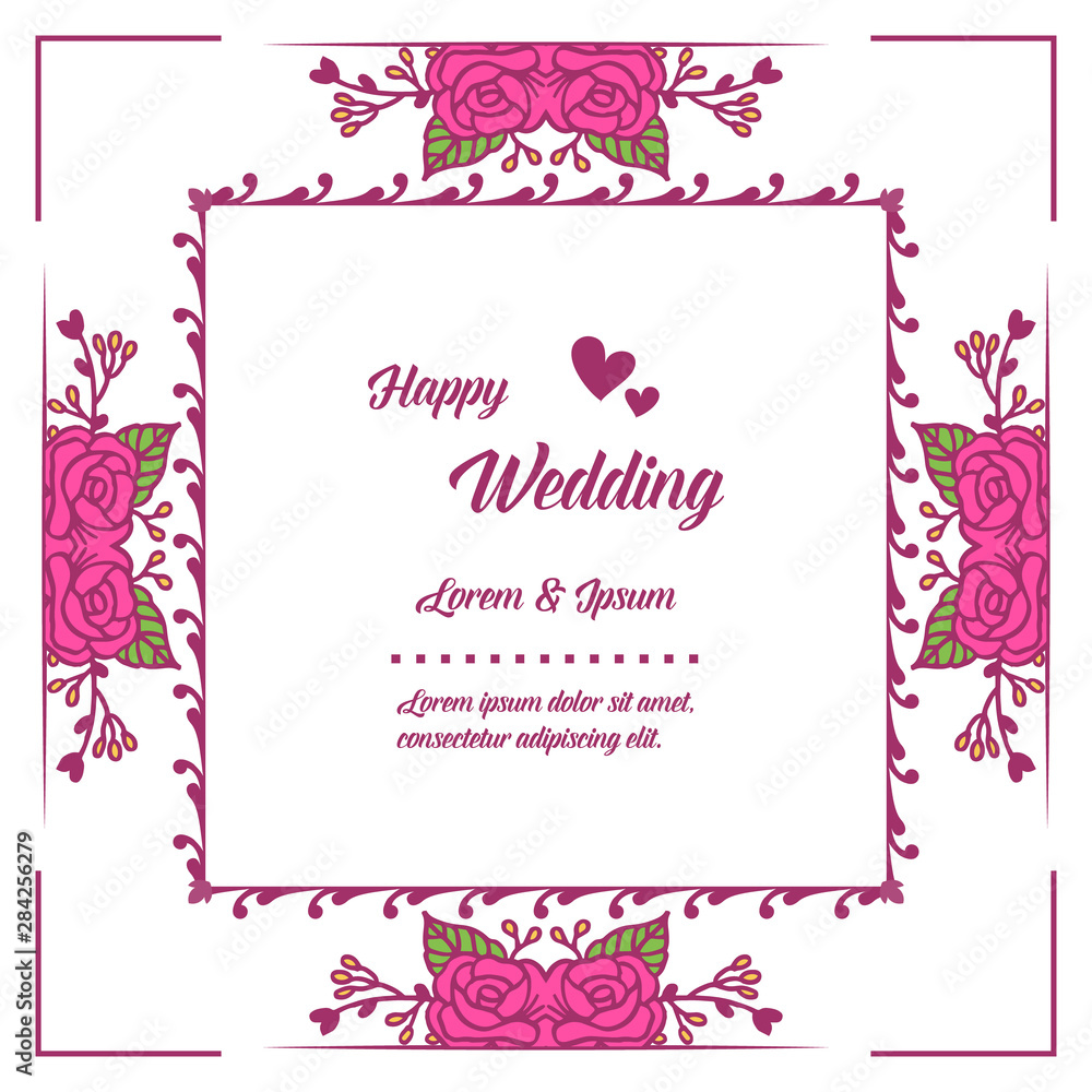 Pink flower frame, ornate wallpaper of card happy wedding. Vector