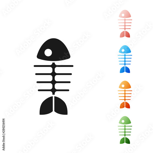 Black Fish skeleton icon isolated on white background. Fish bone sign. Set icons colorful. Vector Illustration