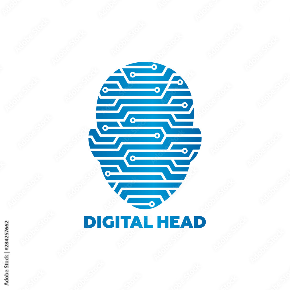 Digital Head Logo Template Design Vector, Emblem, Design Concept, Creative Symbol, Icon