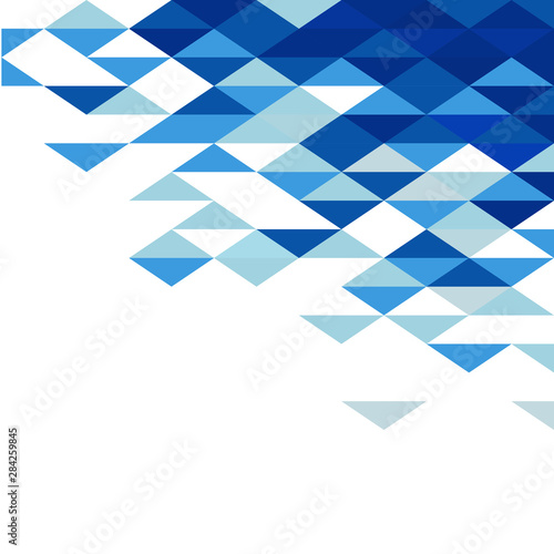 Abstract geometric triangle blue mosaic pattern element on white. Corporate business or technology identity element, online presentation website element, vector illustration
