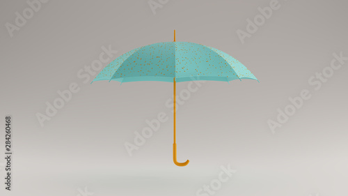 Gulf Blue Turquoise and Orange Umbrella with Gold Raindrops Straight View 3d illustration 3d render