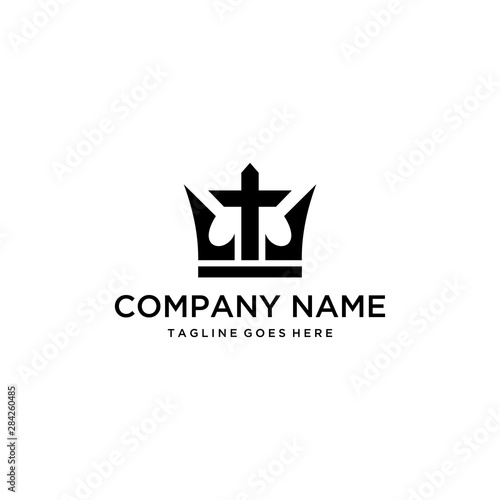 The luxury of the church is symbolized by the cross and the crown symbol logo design illustration