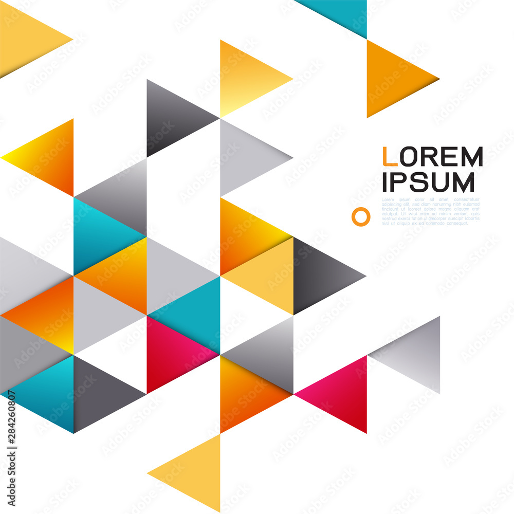 Abstract colorful geometric template on white and modern triangle overlapping with white space for text. Modern background for business or technology presentation. vector illustration