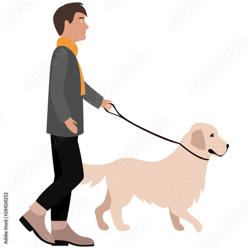 man walks with retriever flat style