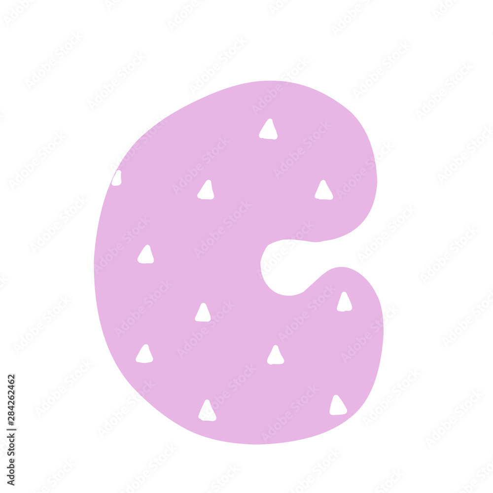 C Decorated letter. flat style. Cartoon children letter p