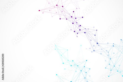 Global network connection. Geometric abstract background with connected line and dots. Network and connection background for your presentation. Graphic polygonal background. Vector illustration.