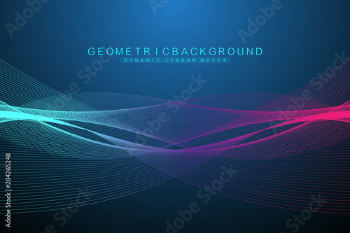 Expansion of life. Colorful explosion background with connected line and dots, wave flow. Visualization Quantum technology. Abstract graphic background explosion, motion burst, vector illustration.