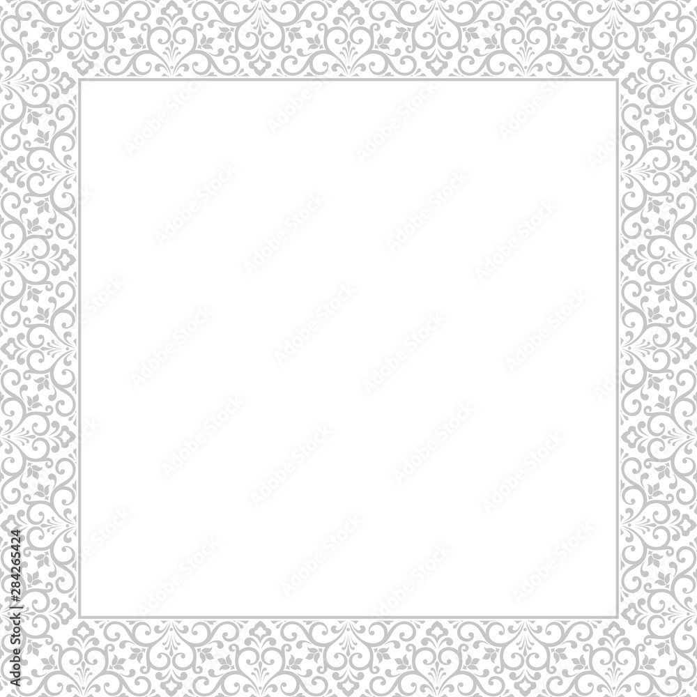 Decorative frame Elegant vector element for design in Eastern style, place for text. Floral grey border. Lace illustration for invitations and greeting cards