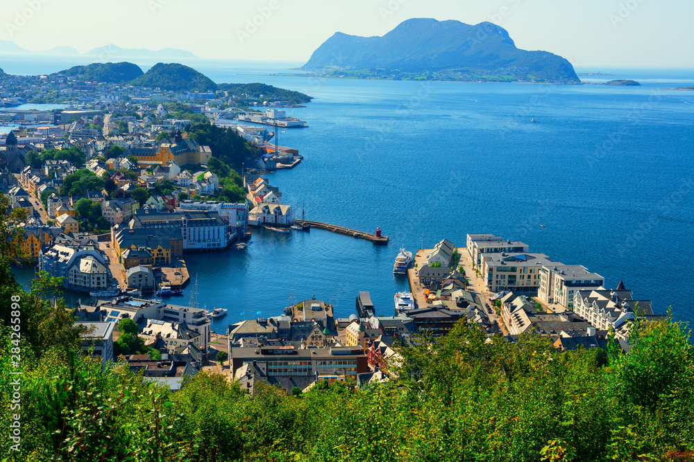 View of Alesund port town on the west coast of Norway