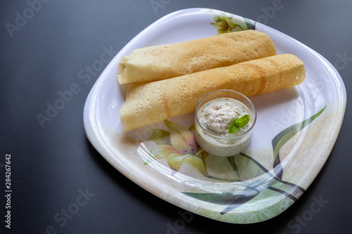 Masala Dosa with Coconut Chutney, South Indian Food.