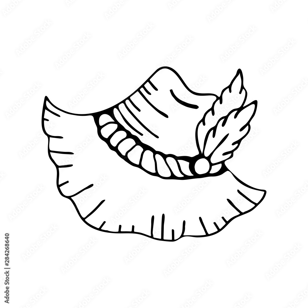 Black and white german feather hat silhouette. Historical costume party