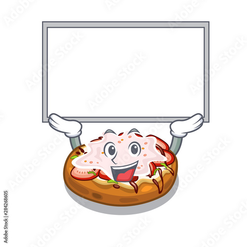 Up board bruschetta served above the mascot board