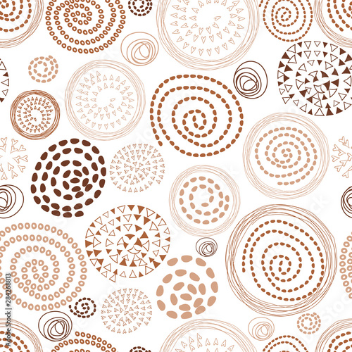 Abstract seamless brown pattern with hand drawn round elements