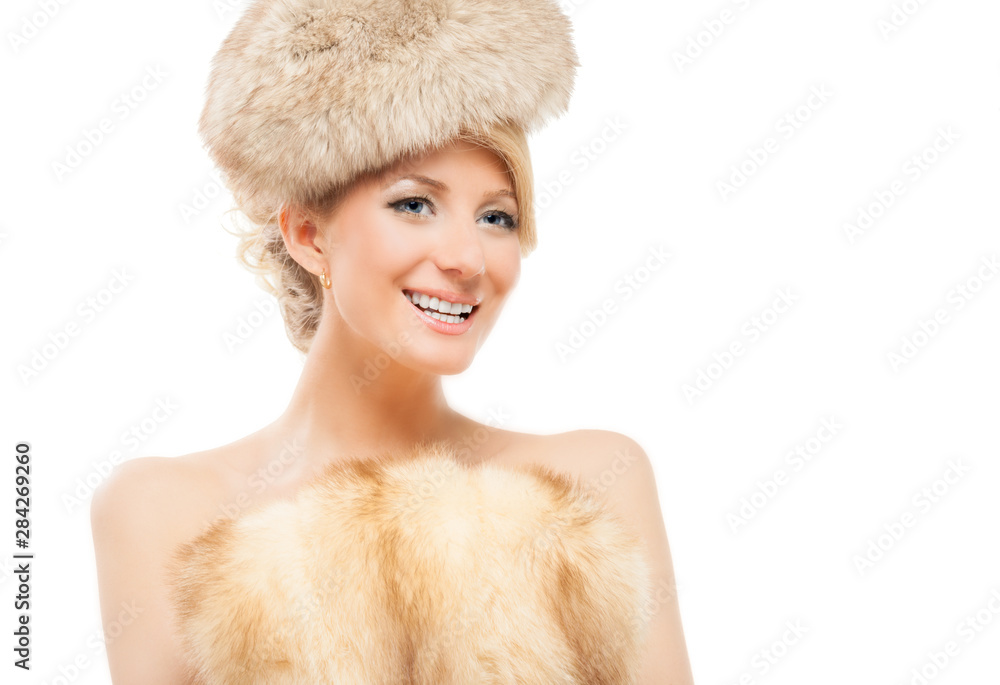 Beautiful woman in fashion Fur Coat, isolated on white background. Beautiful woman in fashion Fur Coat, isolated on white background.