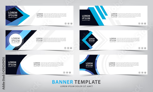 set of six abstract blue web banner templates, vector illustration
