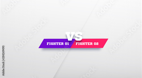 White VS Logo in grey background. Versus Board of rivals, with space for text. vector illustration. Violet and pink colors vs banner. football, basketball, soccer screen. Flat design. Teamplate