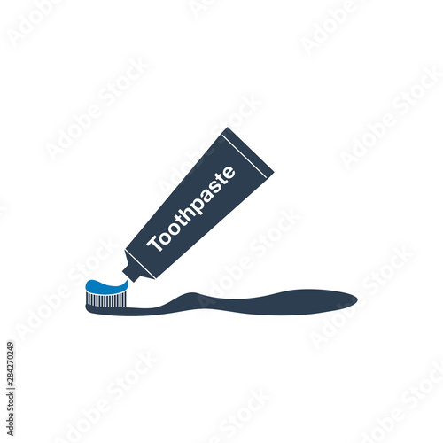 Toothbrush with Toothpaste and tube icon. Flat style vector EPS.
