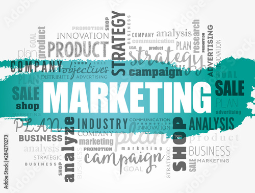 Marketing word cloud collage, business concept background