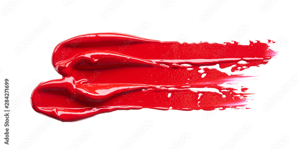 Smear and texture of red lipstick or acrylic paint isolated on white background. Smear and texture of red lipstick or acrylic paint isolated on white background.