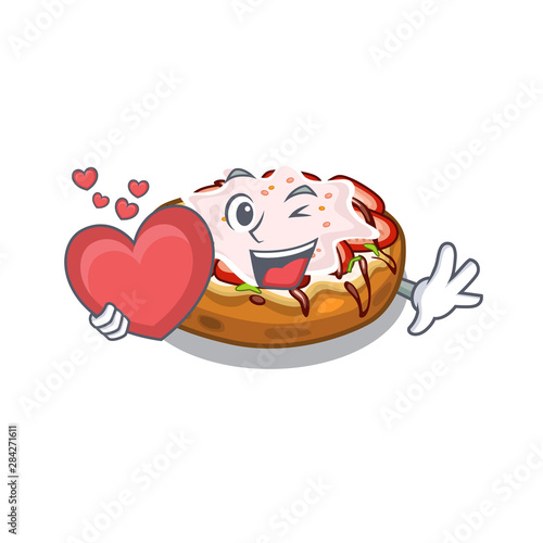 With heart bread bruschetta above cartoon wooden table
