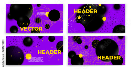 Vector abstract 3d style banner templates  violet modern background with geometric shapes and place for your text.