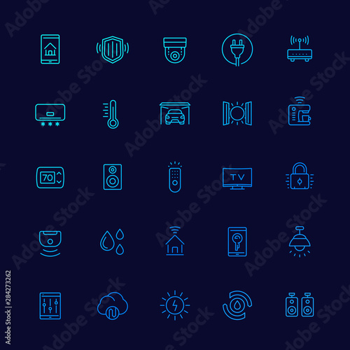 smart house and home automation icons, line vector