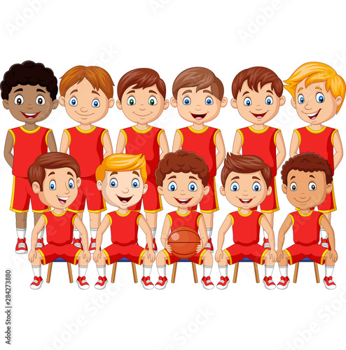 Cartoon basketball kids team in uniform