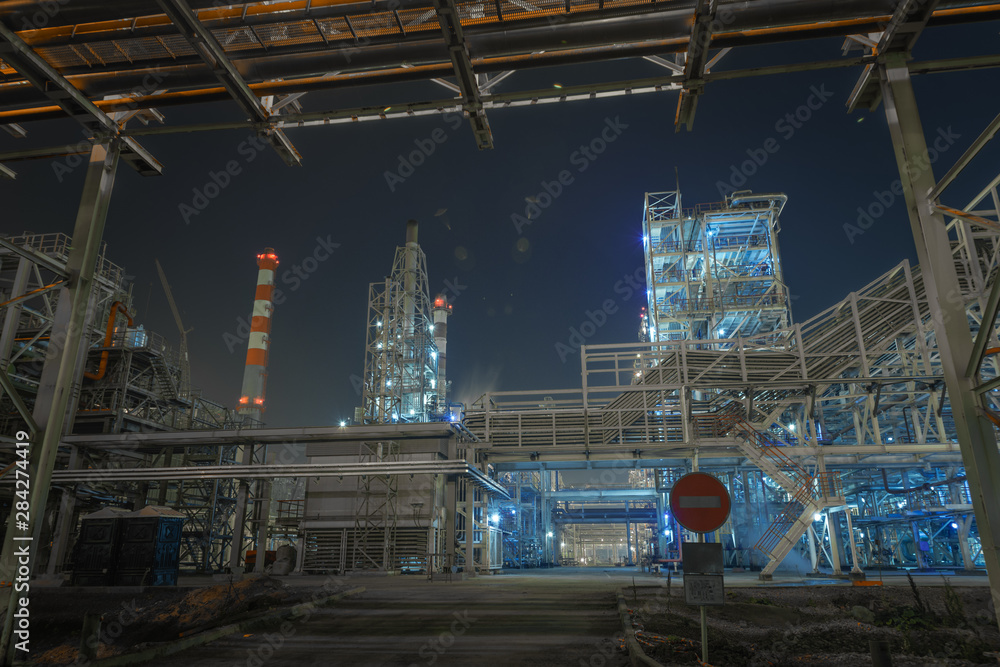 New Modern Oil and Gas Processing Plant at night