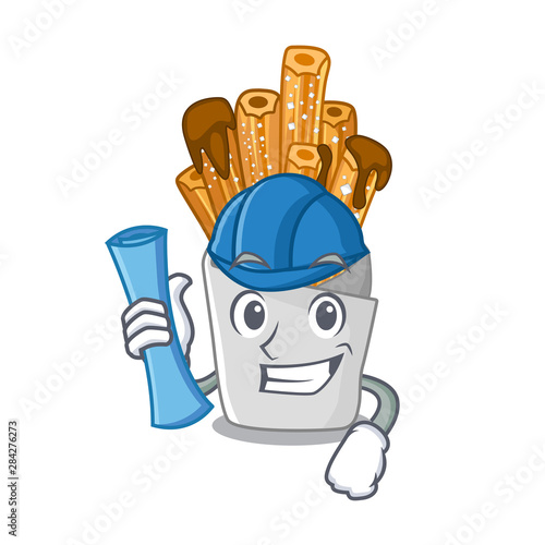 Architect churros isolated with in the cartoon