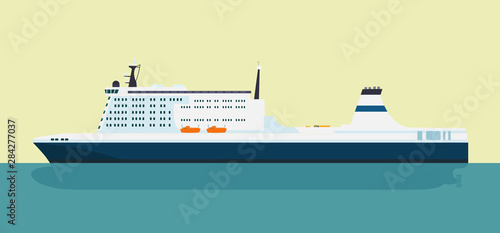 Roro carrier ship isolated. Vector flat style illustration.