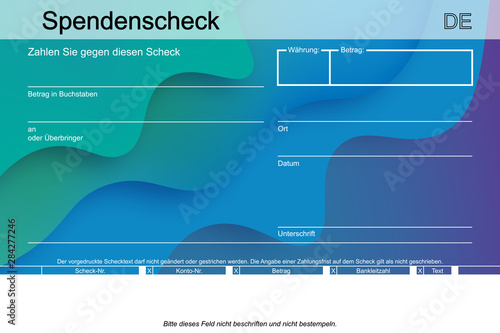 flüssiger Spendenscheck blau-grün