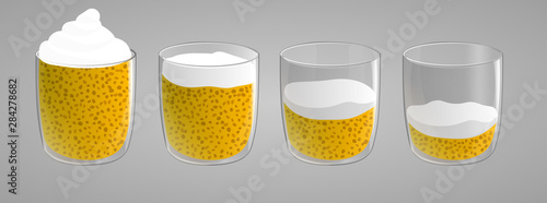 Set of chia seed mango pudding with whipped cream.