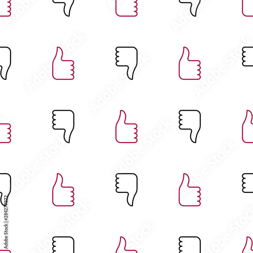 Like and dizlike icon seamless pattern background. Vector illustration.Thumb up and thumb down seamless background. - Vector