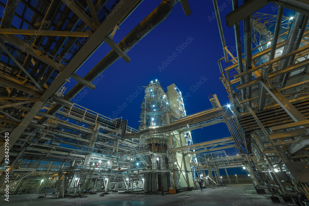 New Modern Oil and Gas Processing Plant at night
