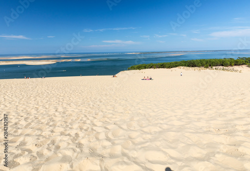 People on the Dune of Pilat  the tallest sand dune in Europe. La Teste-de-Buch  Arcachon Bay  Aquitaine  France