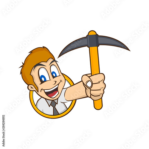 man holding pickaxe bitcoin mining crypto currency