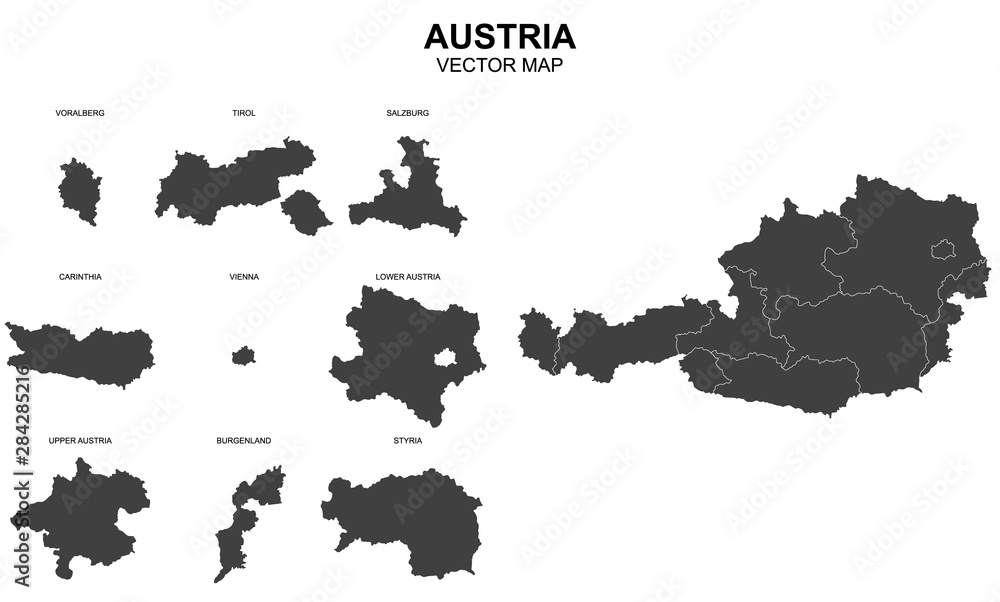vector map of Austria on white background - obrazy, fototapety, plakaty 