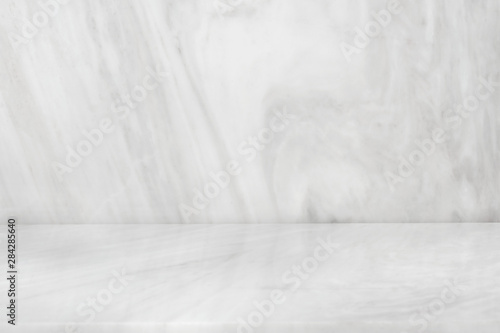 White Marble product stand, Marbling floor background top view for display your packaging or mock-up design template. photo