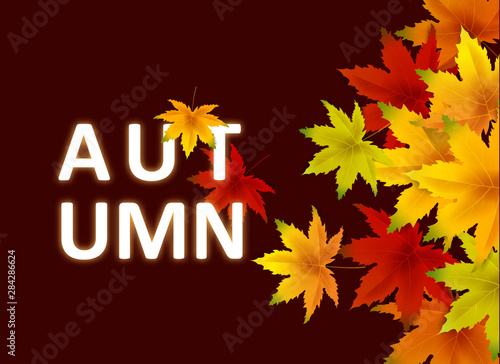 Autumn Background Template, with falling bunch of leaves, shopping sale or seasonal poster