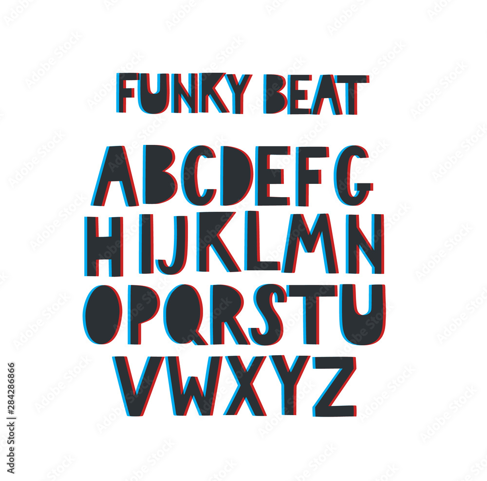 Stereoscopical anaglyph 3d movie effect lettering geometrical alphabet design Stereoscopical anaglyph 3d movie effect lettering geometrical alphabet design
