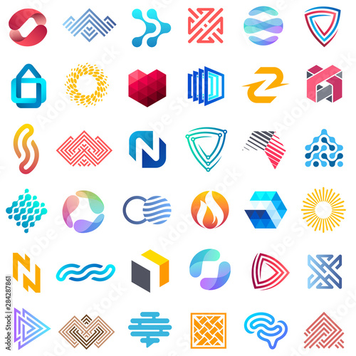 Big vector set of logo design. Unusual icons for business.